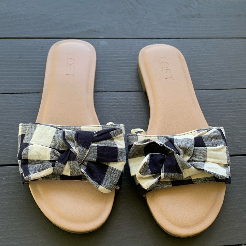 🚫SOLD🚫LOFT Plaid Bow Slip On Sandals Size 8M